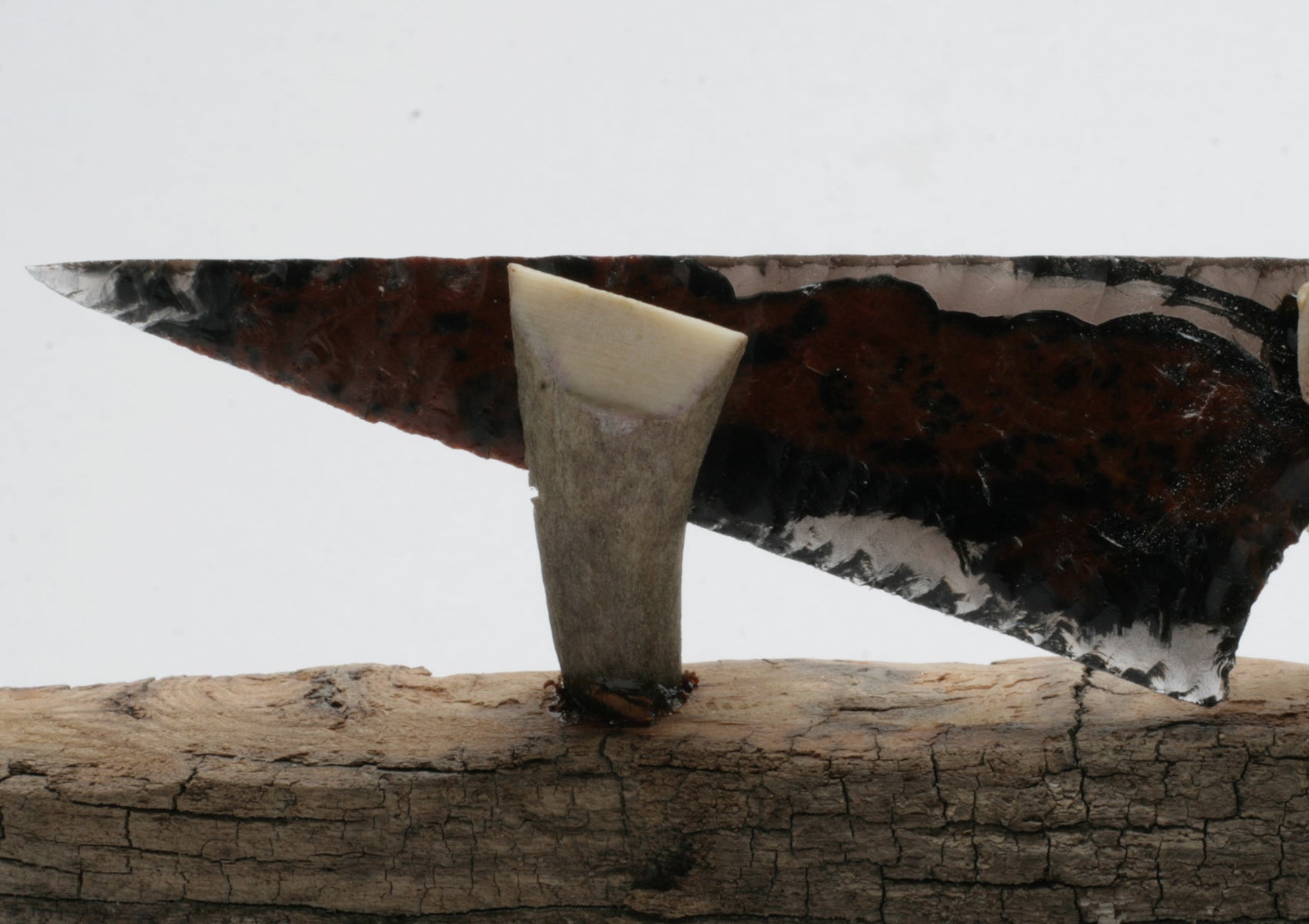 Tri Color Translucent Obsidian Knife with Roe Deer Antler Handle