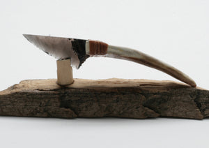 Tranparent Obsidian Knife with Deer Antler Handle