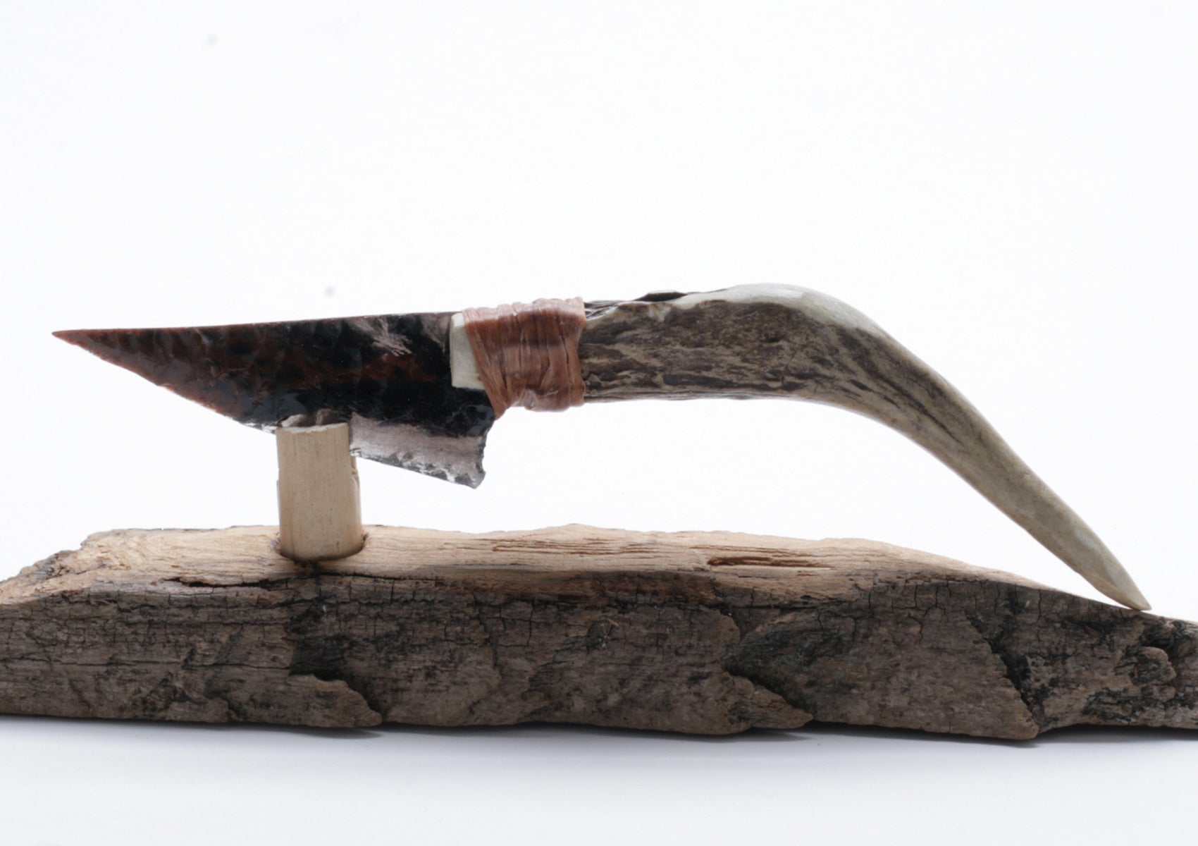 Tri Flow Transparent Obsidian Knife with Deer Antler Handle