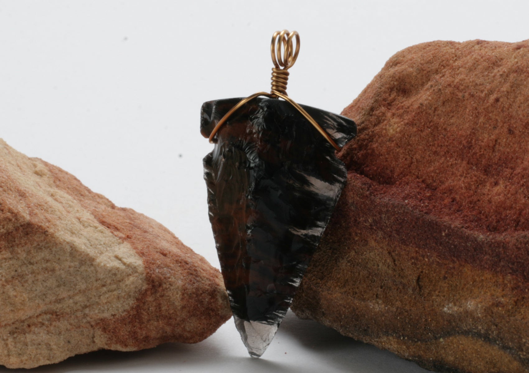 Tri Color Translucent Obsidian Arrowhead Necklace Pendant