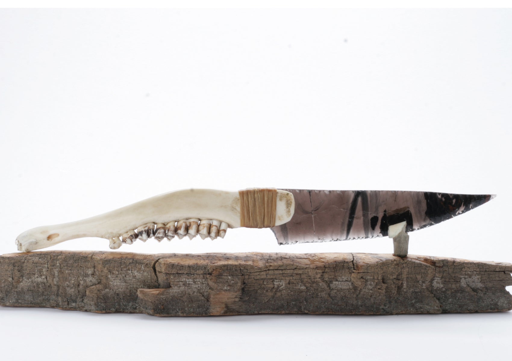 Tri color Translucent Obsidian Knife with Deer Jaw Handle
