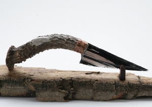 Black & Transparent Obsidian Knife with Deer Antler Handle