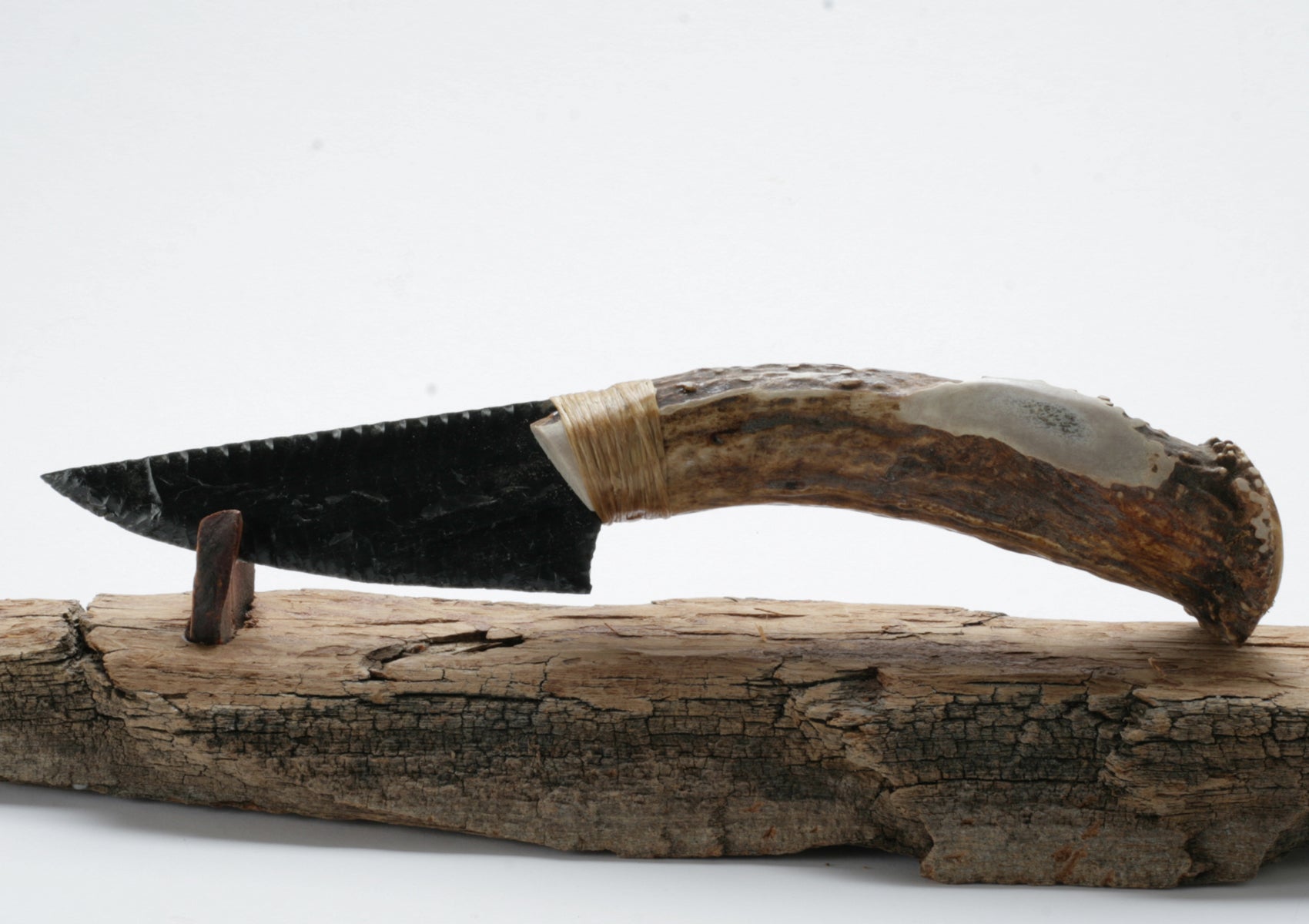 Charcoal Obsidian Knife with Deer Antler Handle