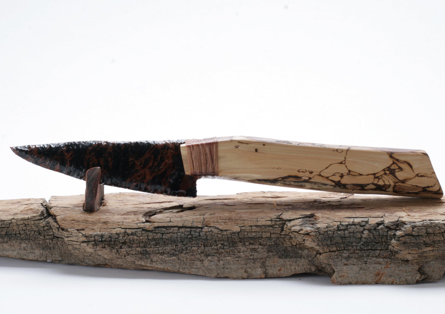 Tiger Obsidian Knife with Woodburn on Drift Wood Handle