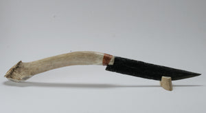 Blue Obsidian Knife with Elk Deer Antler Handle
