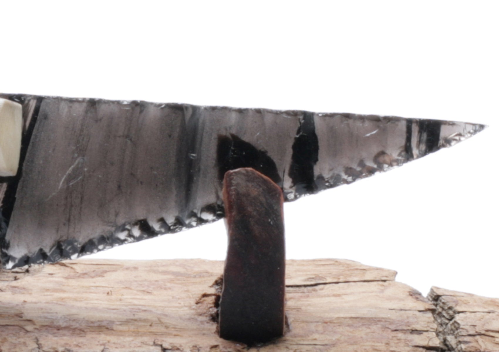 Black Hatched Translucent Obsidian Stone Knife with Roe Deer Antler