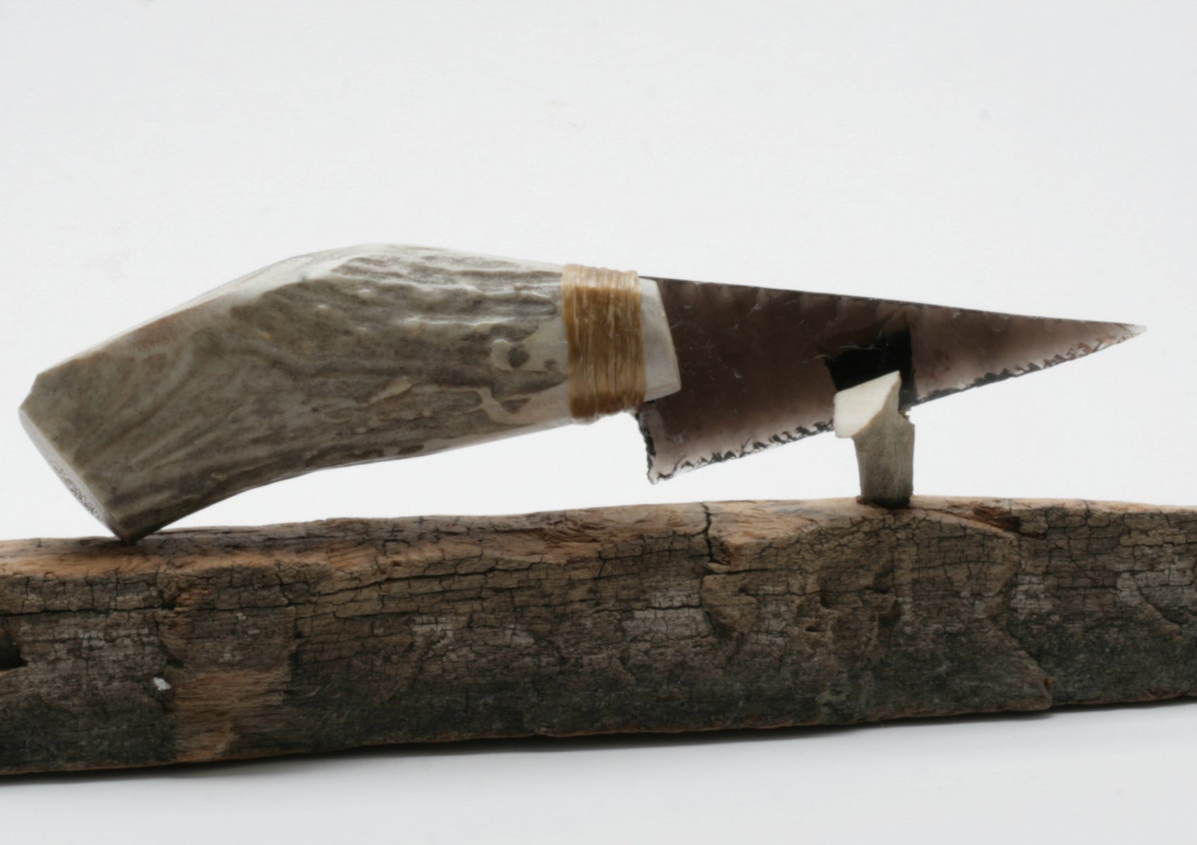 Transparent Obsidian Knife with Deer Antler Handle