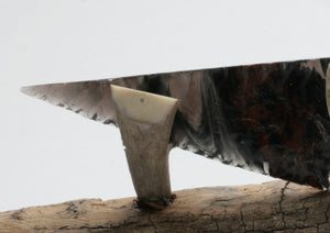 Tri Color Translucent Obsidian Stone Knife with Moose Antler