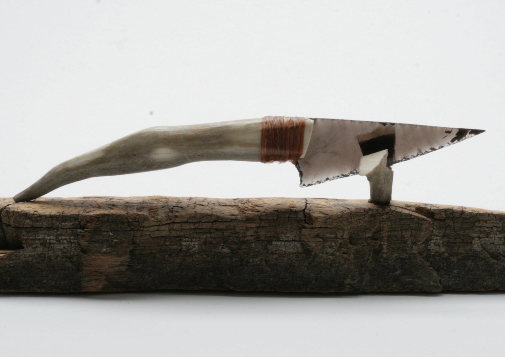 Tranparent Obsidian Knife with Deer Antler Handle