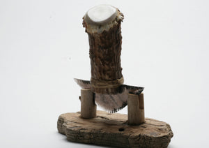 Transparent Obsidian Ulu with Deer Antler