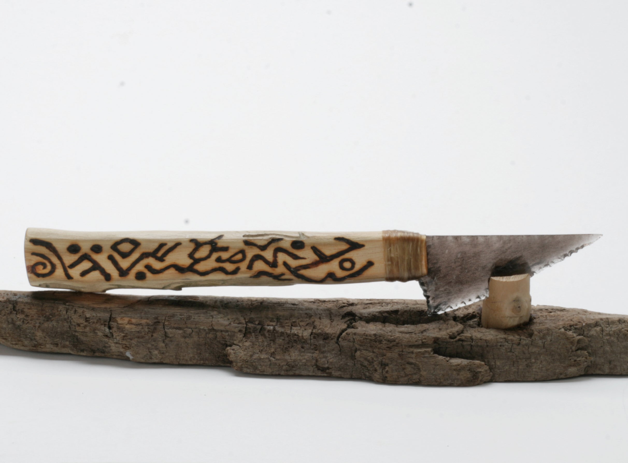 Transparent Obsidian Knife with Woodburn Handle