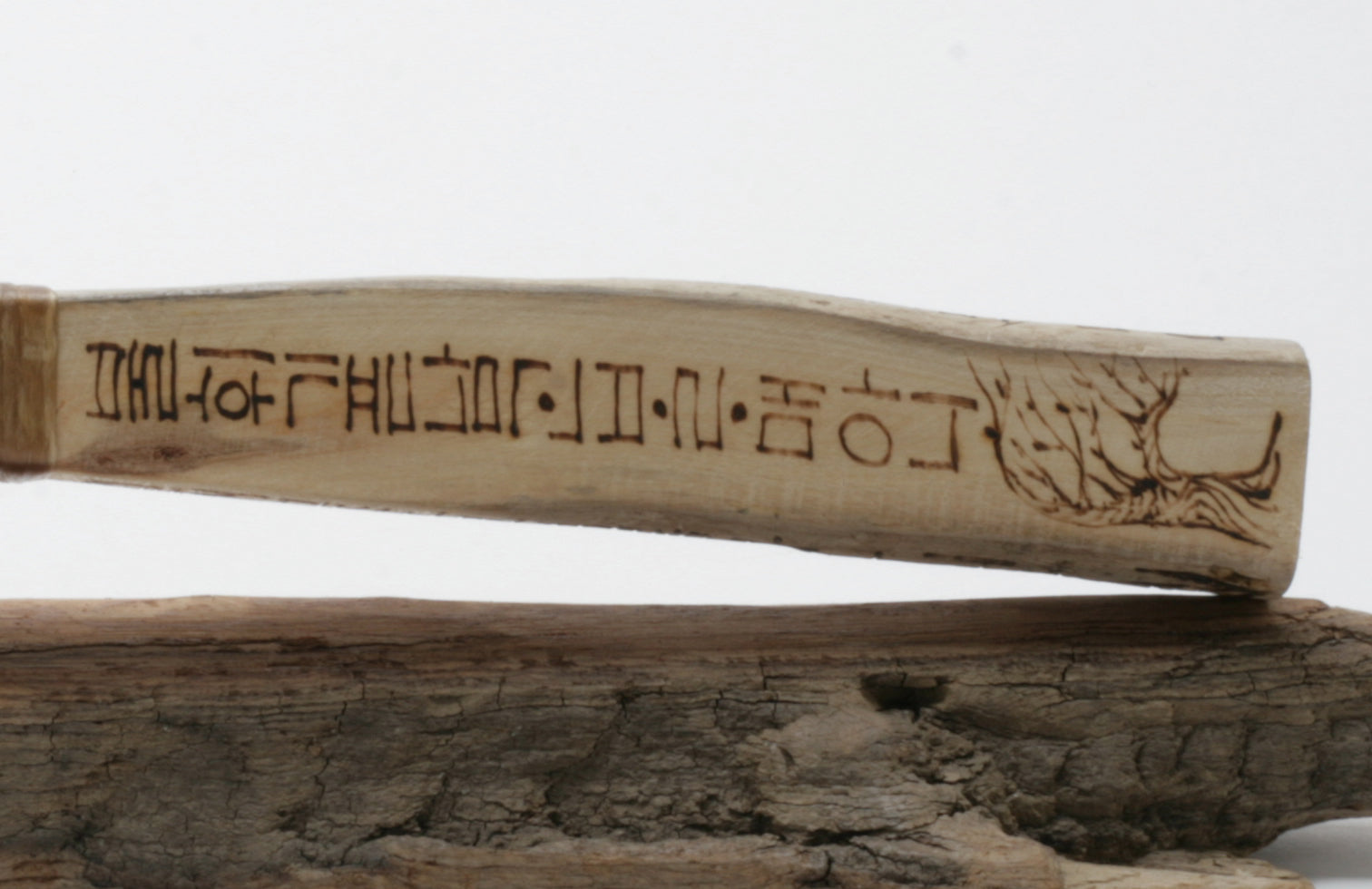 Lavender Obsidian Knife with " Hangeol " Woodburned Handle
