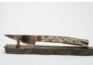Rainbow  Obsidian Knife with Woodburned Driftwood Handle