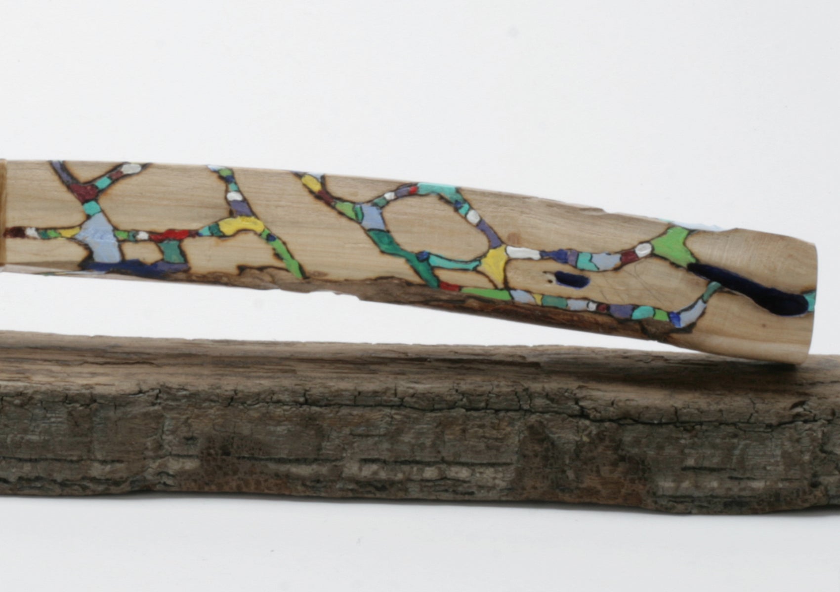 Rainbow  Obsidian Knife with Woodburned Driftwood Handle