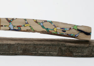 Rainbow  Obsidian Knife with Woodburned Driftwood Handle