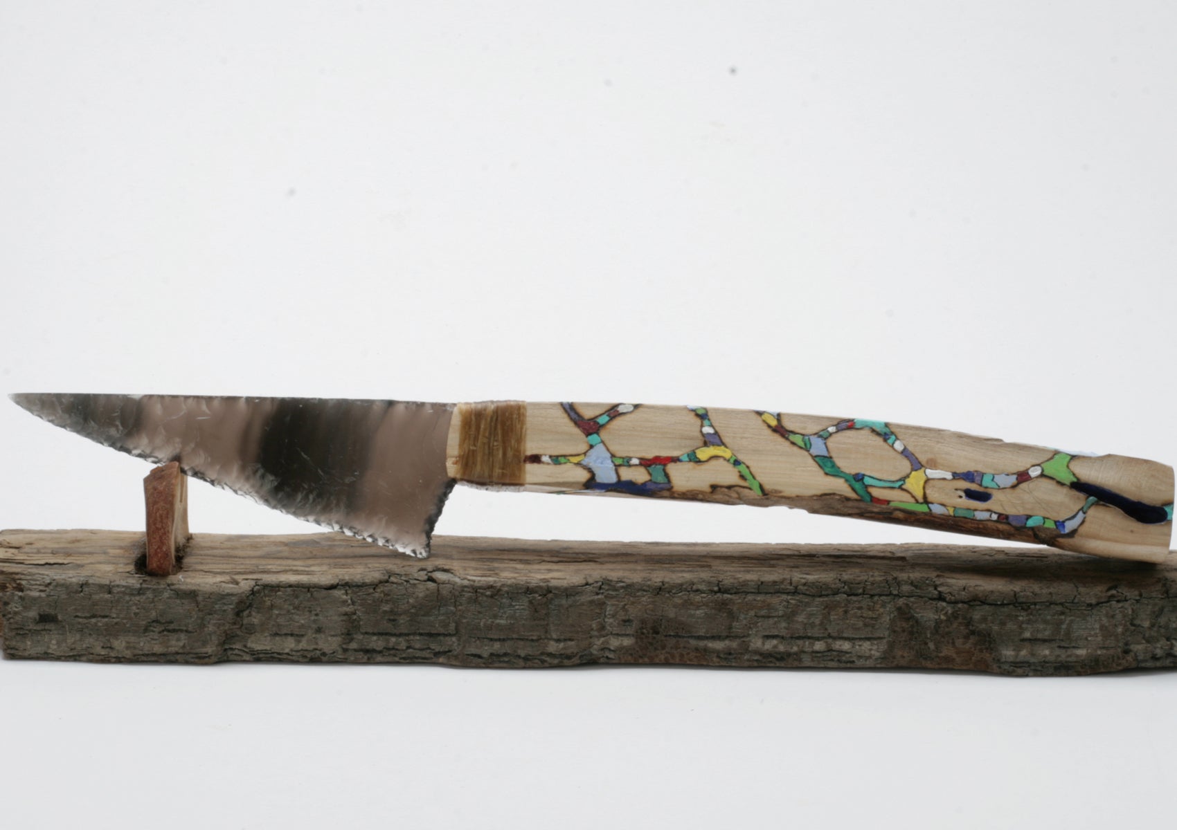 Rainbow  Obsidian Knife with Woodburned Driftwood Handle