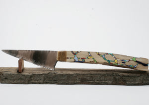 Rainbow  Obsidian Knife with Woodburned Driftwood Handle