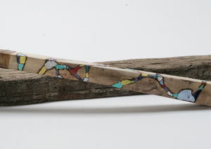 Rainbow  Obsidian Knife with Woodburned Driftwood Handle