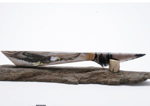 Black Lace Translucent Obsidian Knife with Woodburned " Eagle " on Drift Wood
