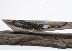 Black Lace Translucent Obsidian Knife with Woodburned " Eagle " on Drift Wood