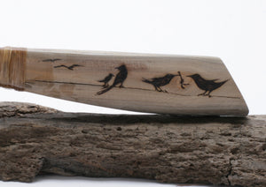 Rainbow  Obsidian Knife with Woodburned Driftwood Handle