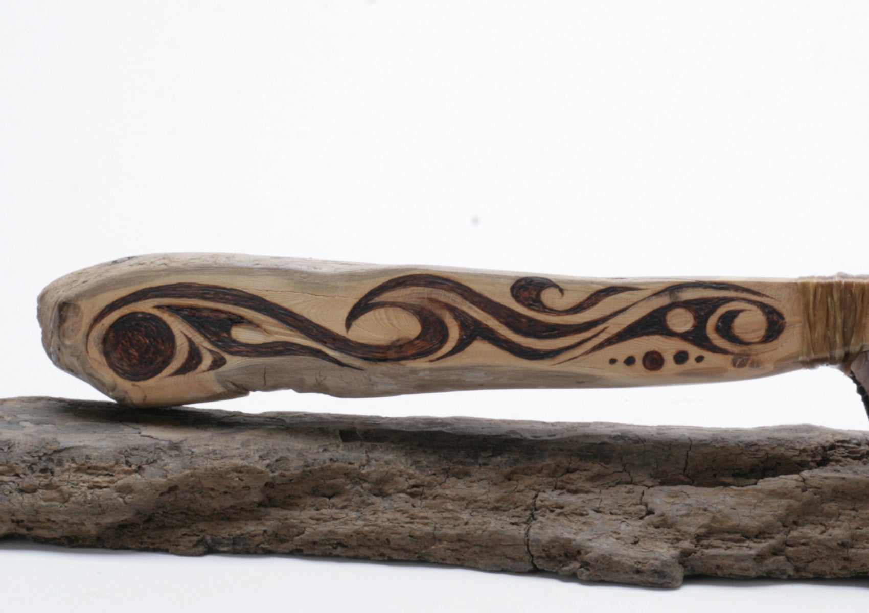 Translucent Obsidian Knife with Woodburned on Drift Wood