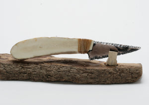 Translucent  Obsidian Knife with Moose Deer Antler Handle