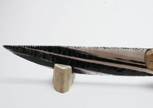 Black & Transparent Obsidian Stone Knife with Driftwood Handle