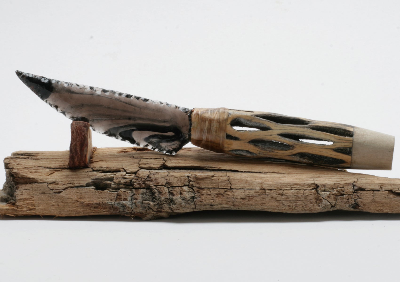 Smokey Translucent Obsidian Stone Knife with Cactus Handle