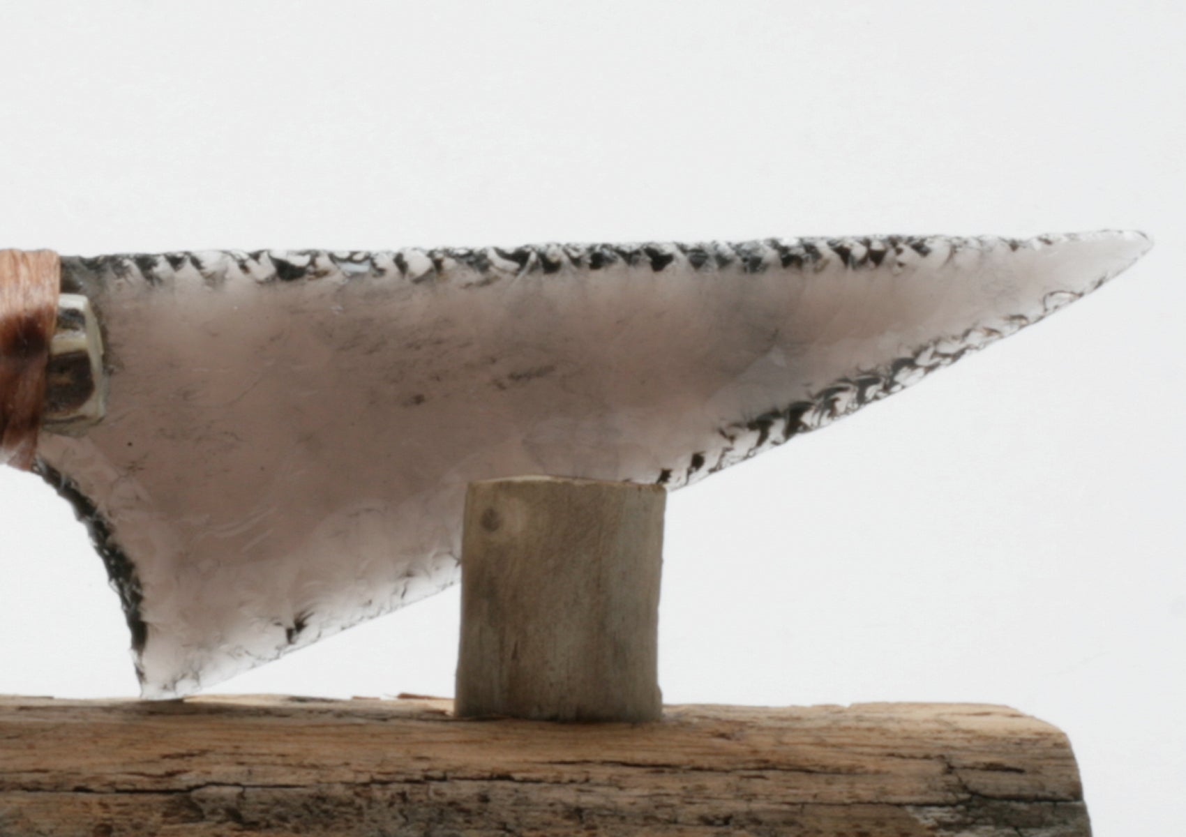 Transparent Obsidian Stone Knife with Roe Deer Antler