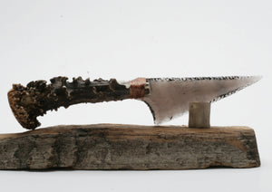 Transparent Obsidian Stone Knife with Roe Deer Antler
