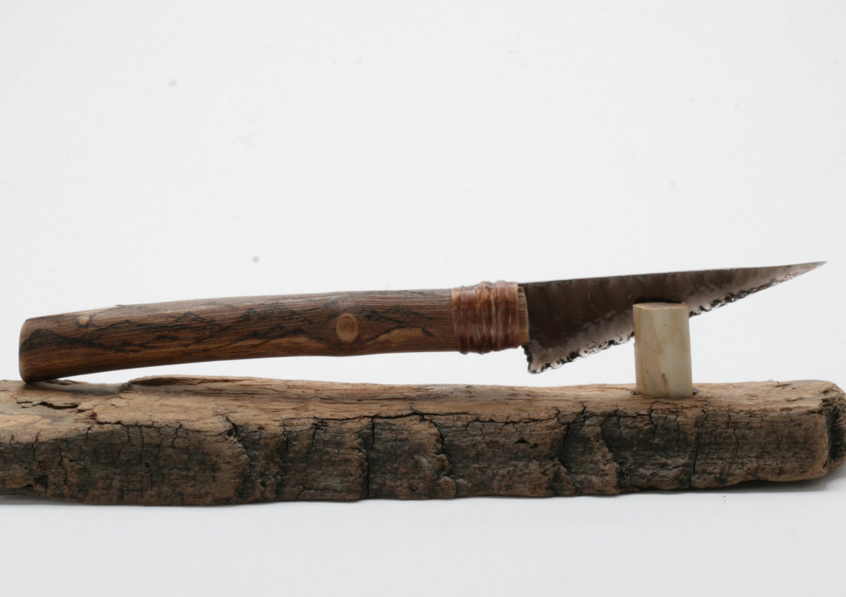 Translucent Obsidian Knife with Woodburned on Drift Wood Handle