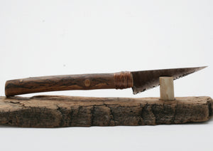 Translucent Obsidian Knife with Woodburned on Drift Wood Handle