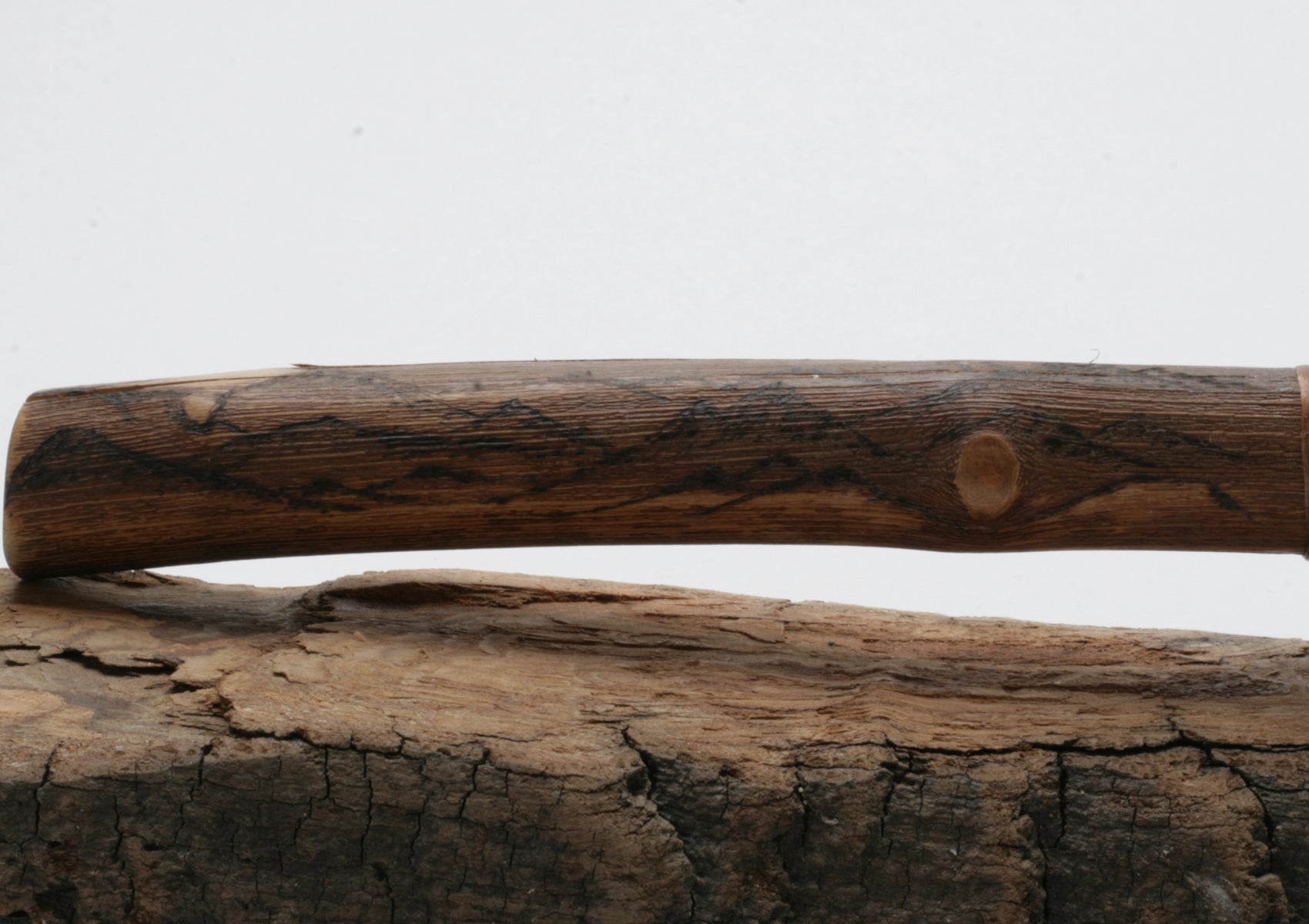 Translucent Obsidian Knife with Woodburned on Drift Wood Handle