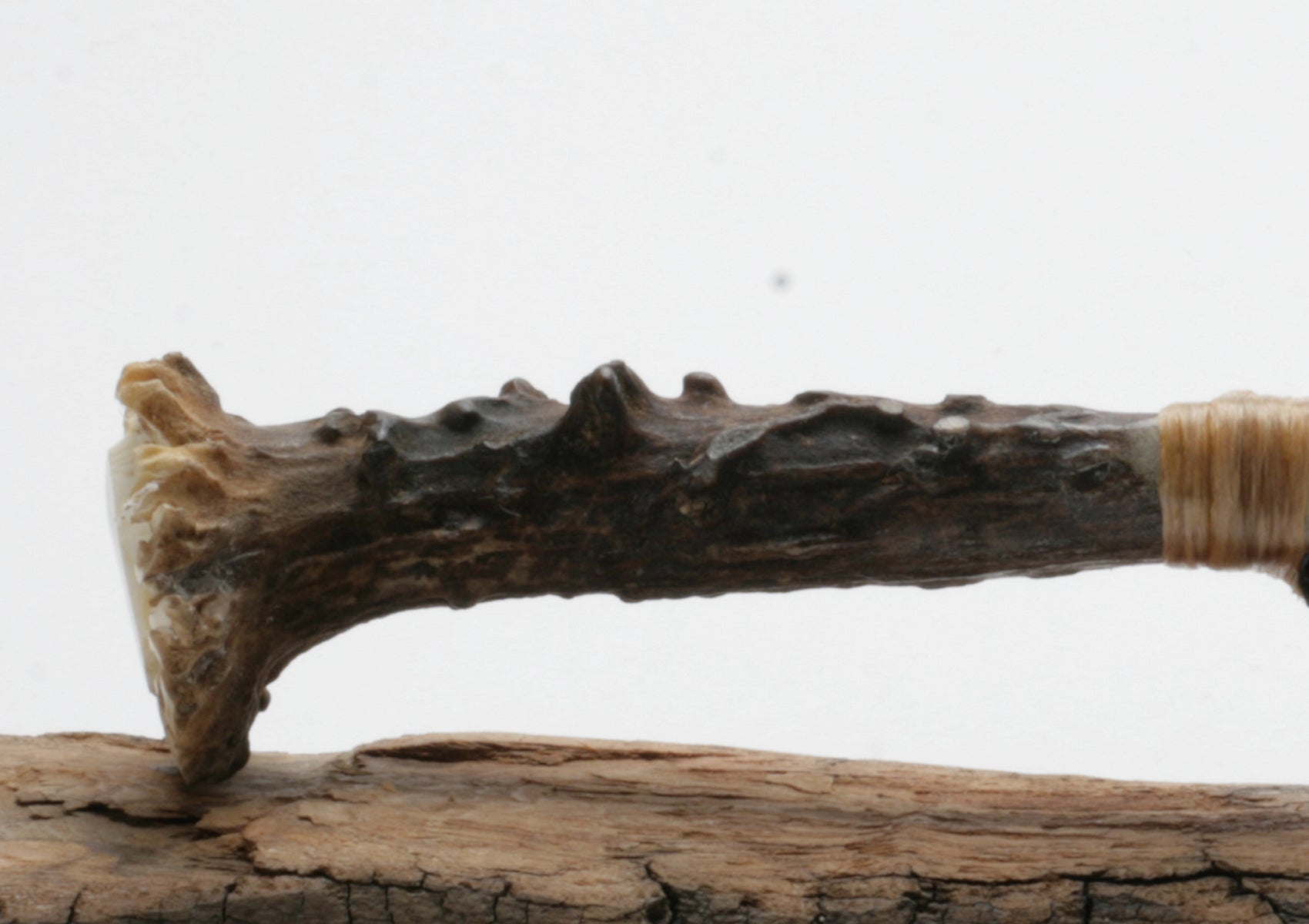 Black Hatching Translucent Obsidian Stone Knife with Roe Deer Antler