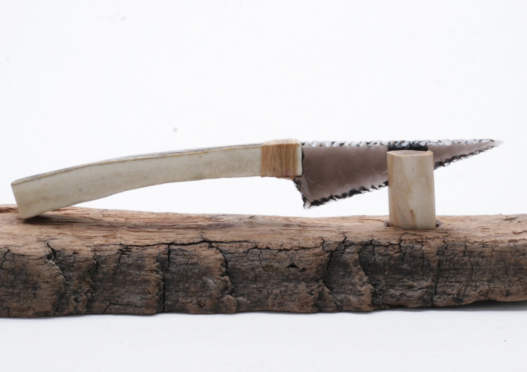 Transparent Obsidian Knife with Moose Deer Anter Handle
