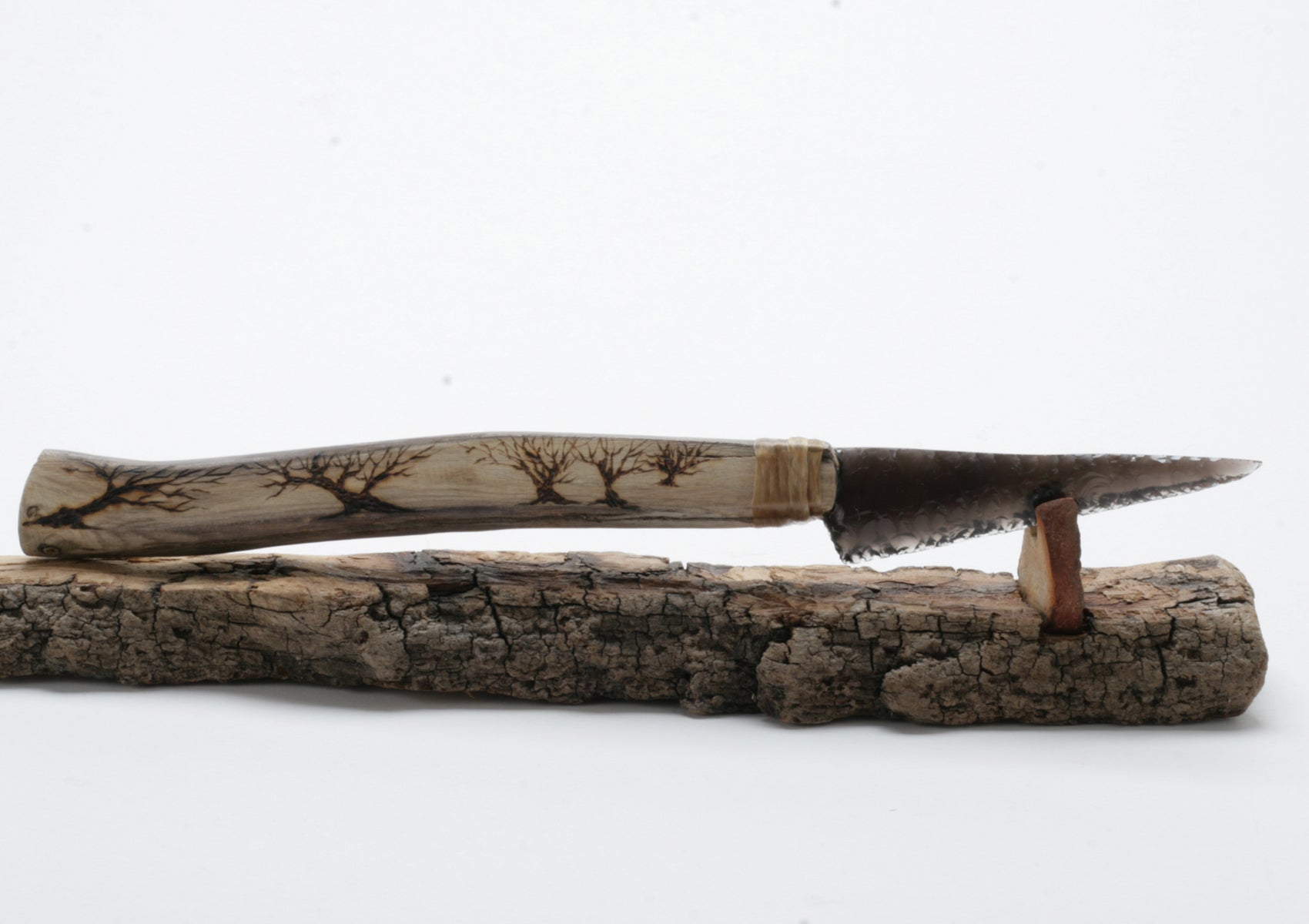 Translucent Obsidian Knife with Woodburned on Drift Wood