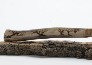 Translucent Obsidian Knife with Woodburned on Drift Wood