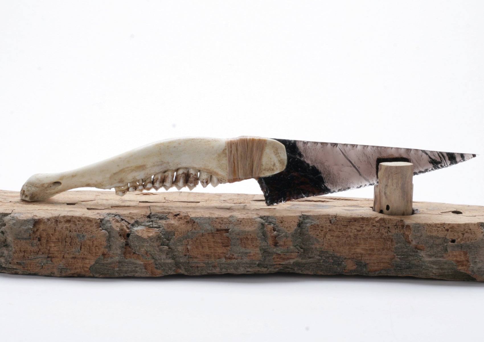 Tri Color Obsidian Knife with Deer Jaw Handle