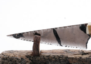 Black Lace Tansparent Obsidian Knife with Roe Deer Antler Handle