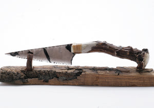 Black Lace Tansparent Obsidian Knife with Roe Deer Antler Handle