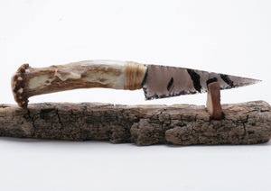 Tri color Translucent Obsidian Knife with Deer Antler Handle