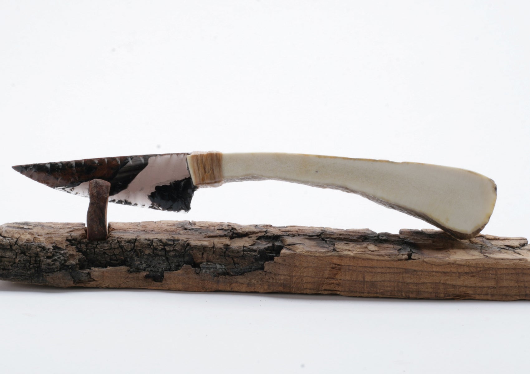 Tri Color Translucent Obsidian Stone Knife with Moose Antler