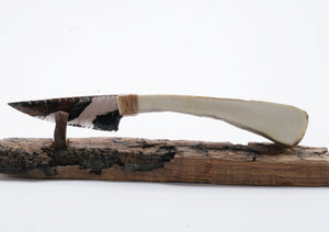 Tri Color Translucent Obsidian Stone Knife with Moose Antler