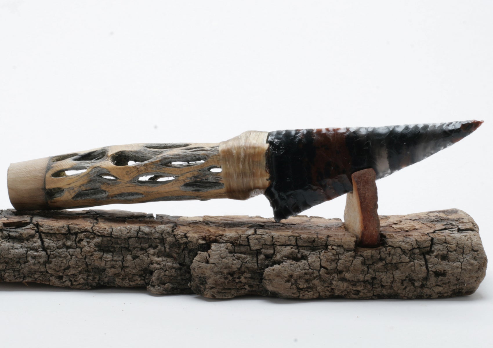 Tri Color Obsidian Stone Knife with Cactus Handle