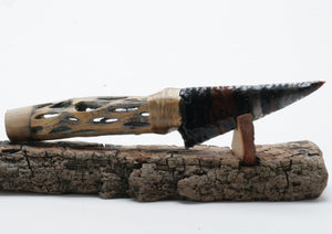 Tri Color Obsidian Stone Knife with Cactus Handle