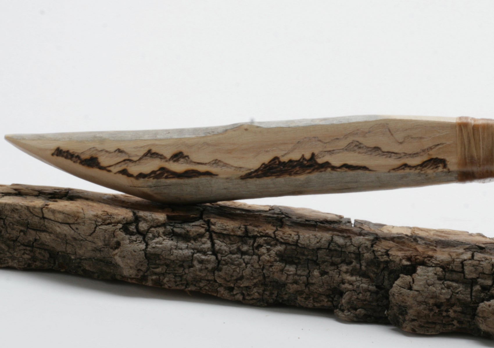 Translucent Obsidian Knife with Drift Wood  " mountain " wood burned Handle