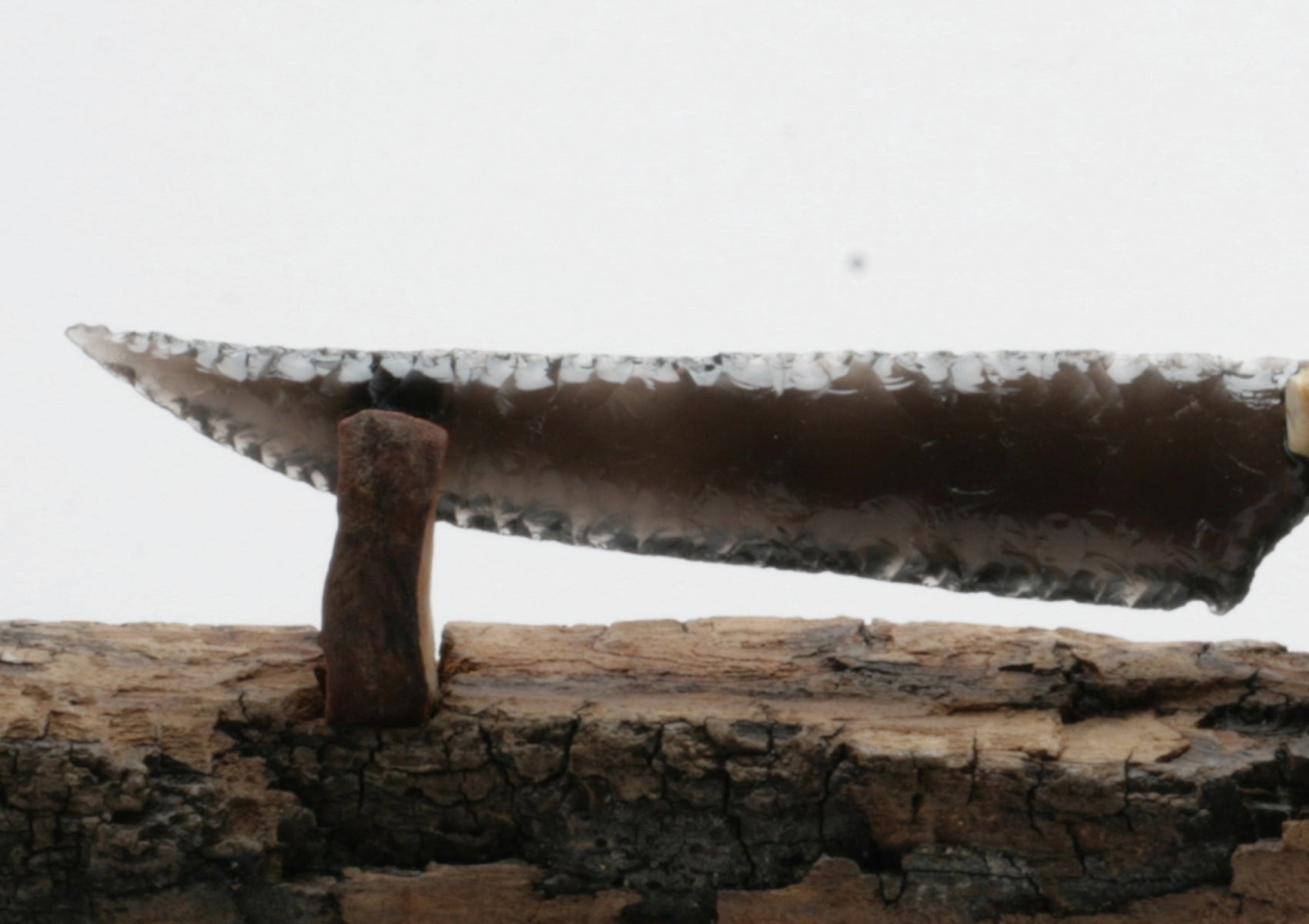 Translucent Obsidian Stone Knife with Roe Deer Antler
