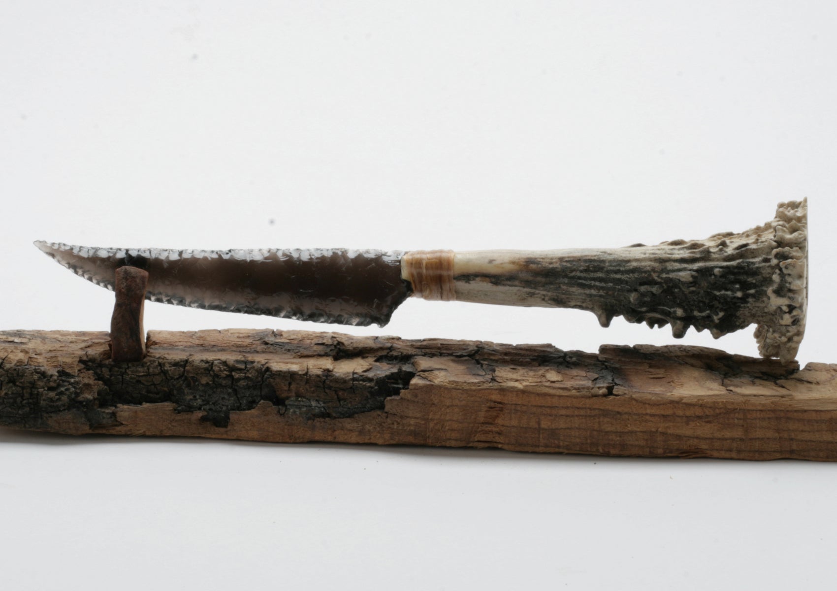 Translucent Obsidian Stone Knife with Roe Deer Antler