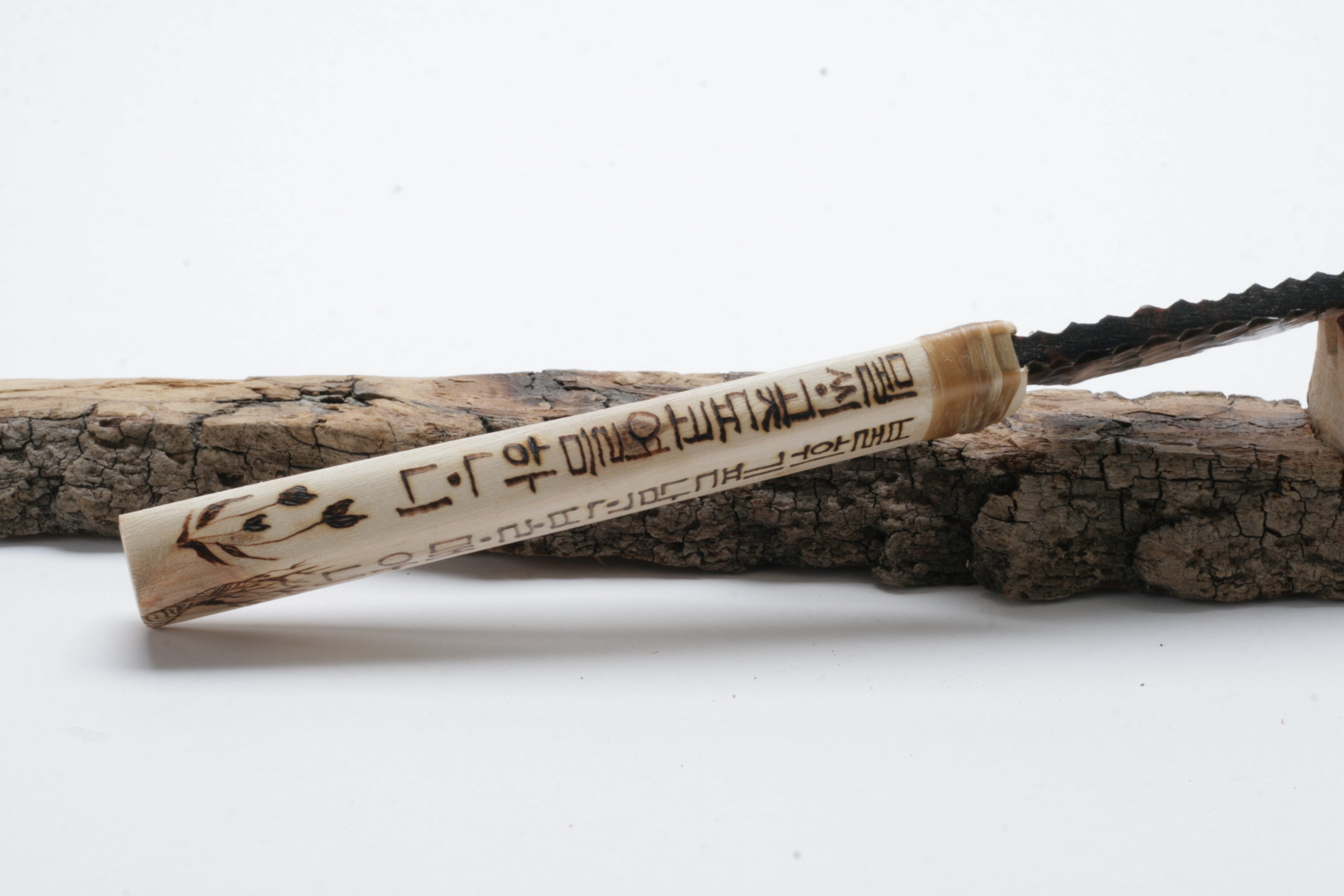 Tiger Obsidian Knife with " Hangeol " Woodburned Handle